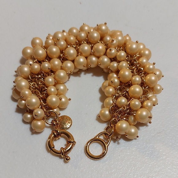 J. Crew Jewelry - J.crew Retro Vintage Faux Pearl Bead Cluster Gold Tone Cha Cha Bracelet